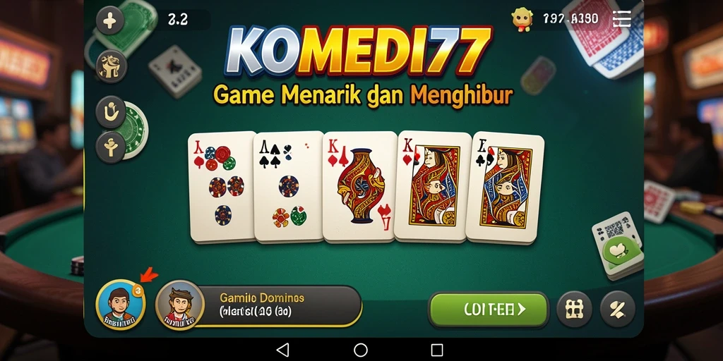 Screenshot utama KOMEDI77 menampilkan gameplay seru Domino.